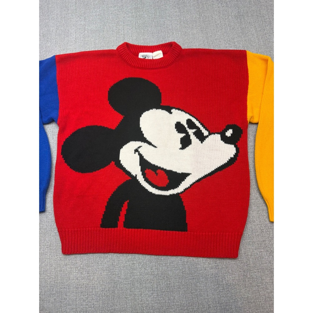 Vintage Mickey & Co Disney Knit Sweater Unisex M/L Colorblock Red 90s Donnkenny
